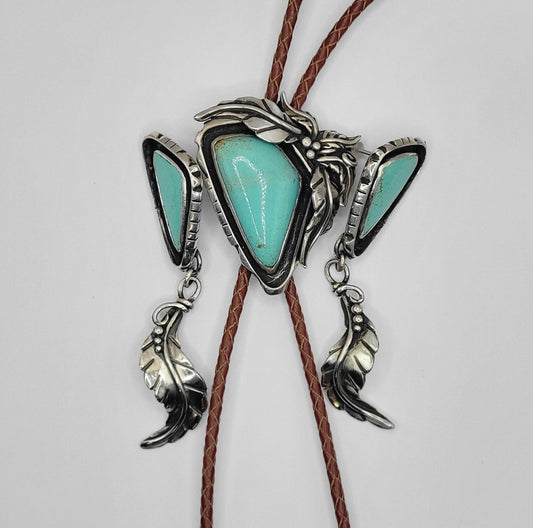 Kingman Turquoise Bolo and Earrings Set