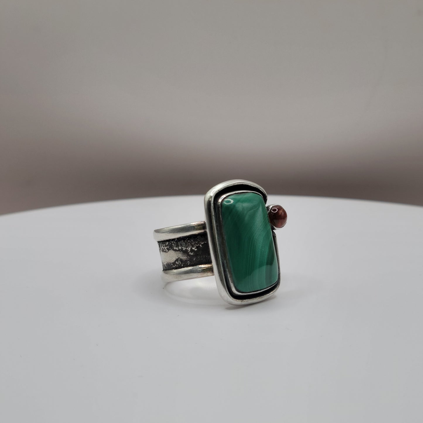 Malachite Silver Statement Ring with Citrine Accent