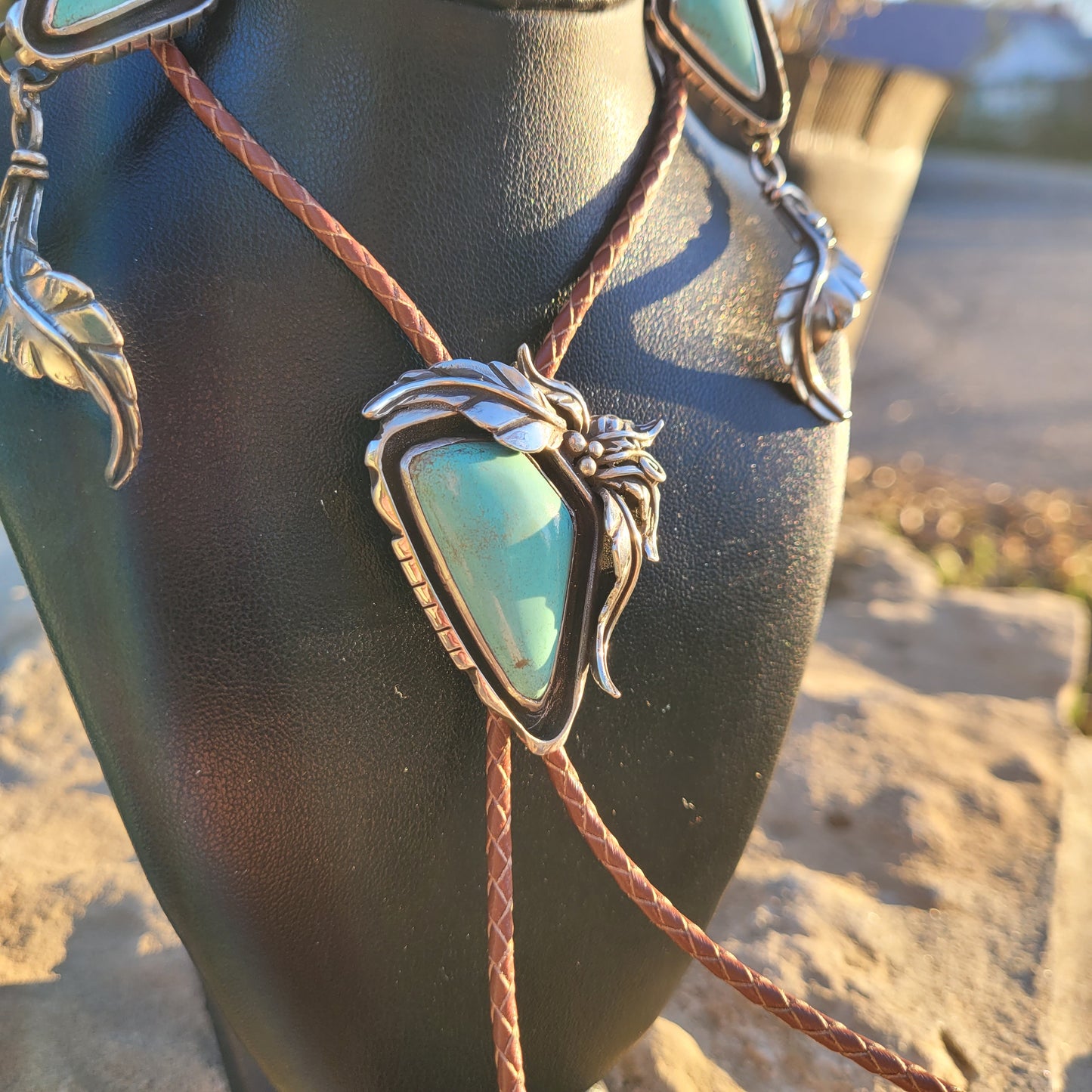 Kingman Turquoise Bolo and Earrings Set