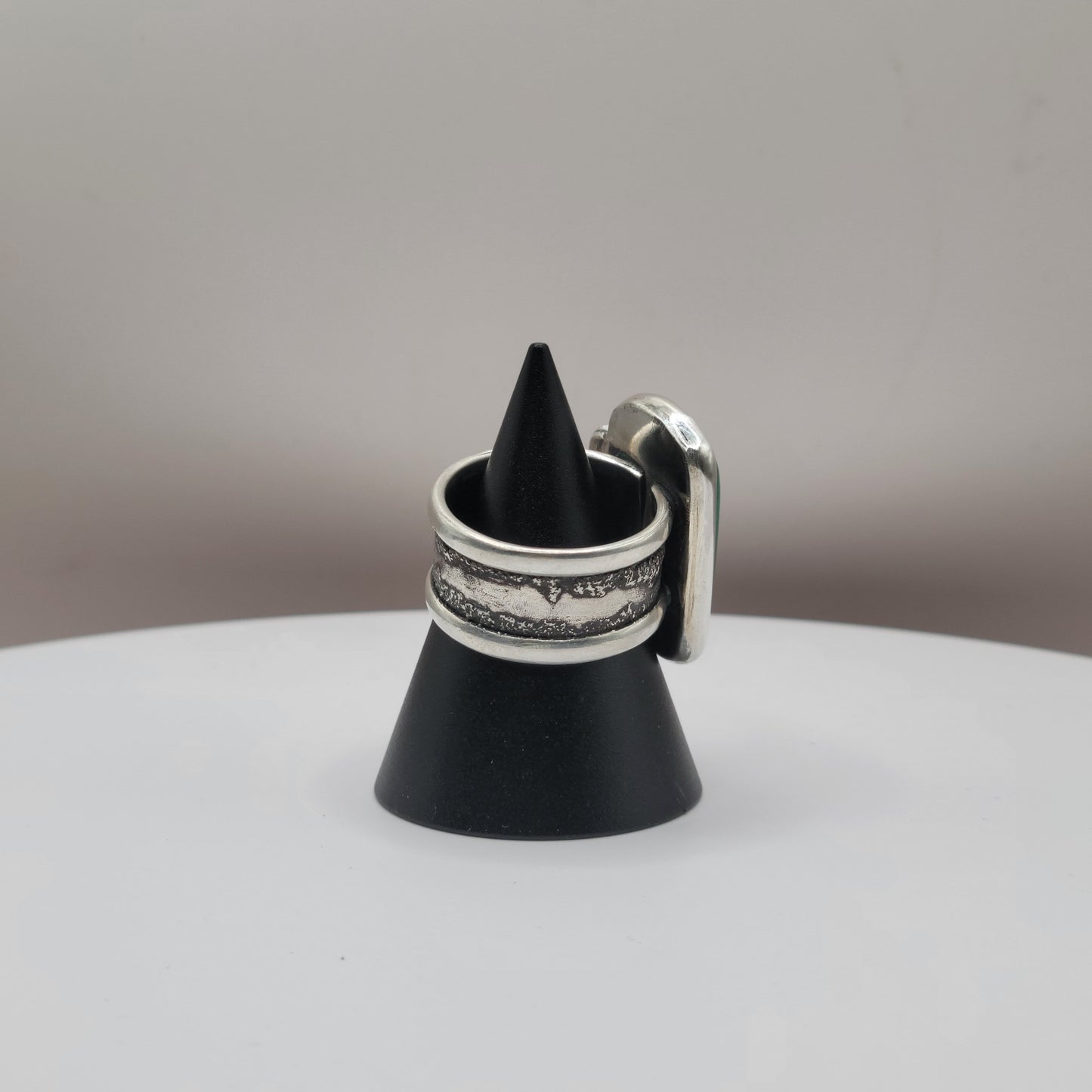 Malachite Silver Statement Ring with Citrine Accent