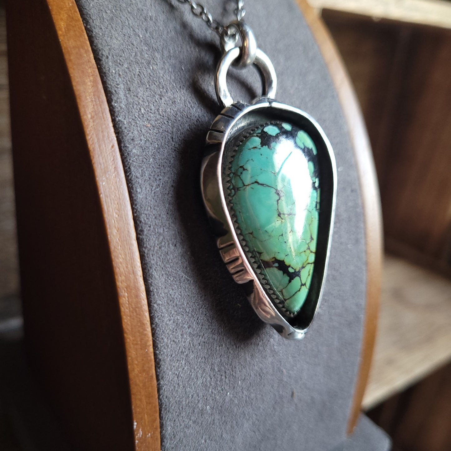Hubei Turquoise Shadowbox Sterling Silver Pendant