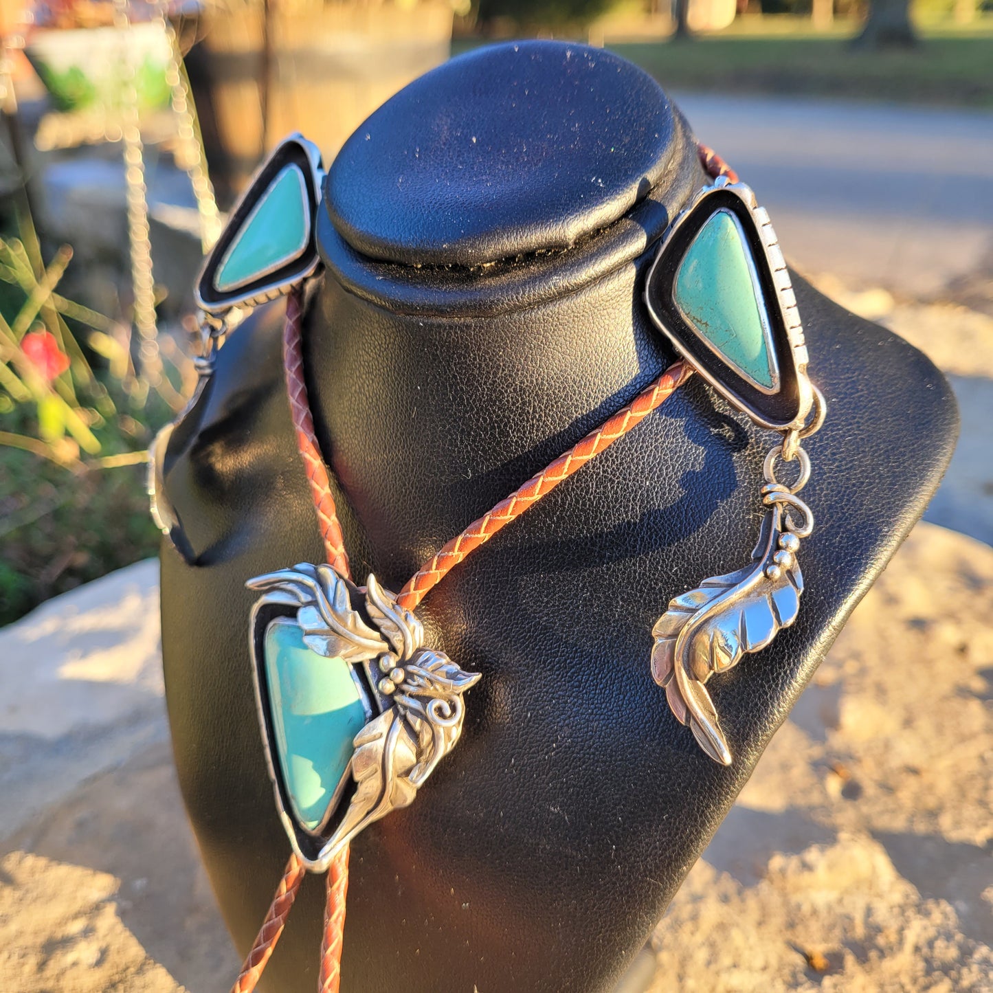 Kingman Turquoise Bolo and Earrings Set