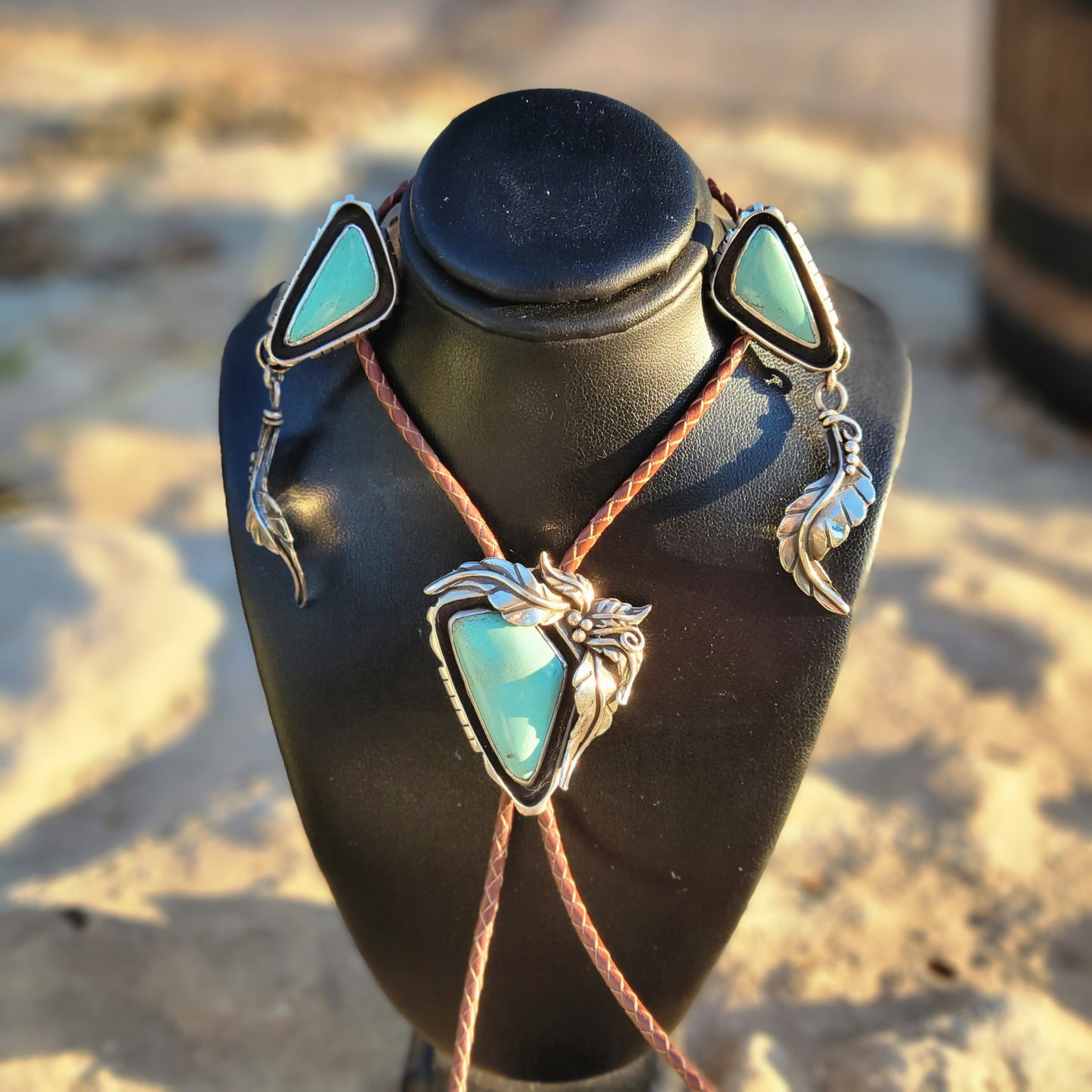 Kingman Turquoise Bolo and Earrings Set