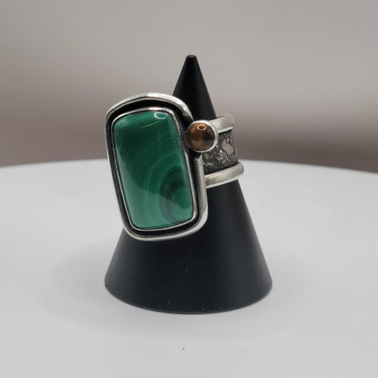 Malachite Silver Statement Ring with Citrine Accent